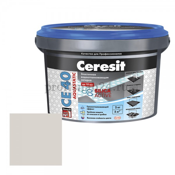 Затирка эластичная "Церезит" Ceresit СЕ 40 водоотталкивающая 2кг (серебристо-серый)