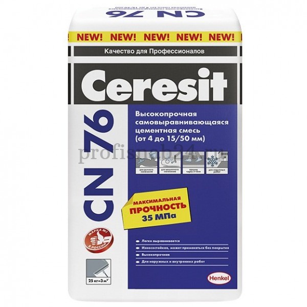 Наливной пол на цементной основе (4-50мм) "Церезит" Ceresit CN 76 высокопрочный, самовыравнивающийся (4-15/50мм) 25кг