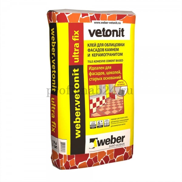 Клей для керамогранита, мрамора, гранита "Вебер" Weber.Vetonit Ultra Fix серый 25кг