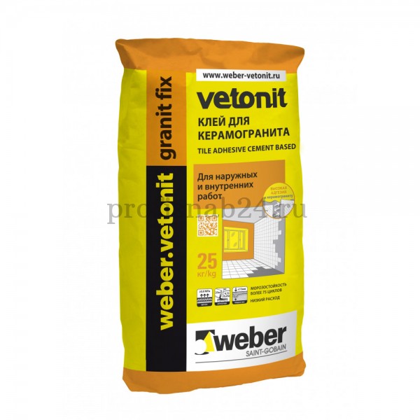 Клей для керамогранита "Вебер" Weber.Vetonit Granit Fix 25 кг
