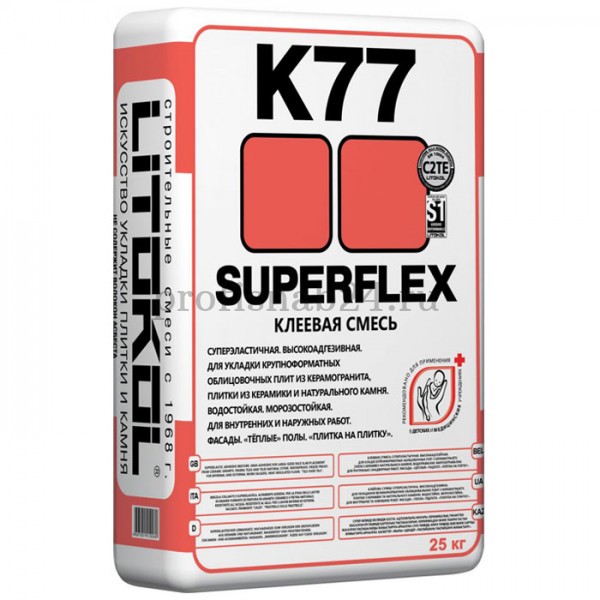 Клей для крупноформатных плит "Литокол" SuperFlex K77 высокоэластичный, адгезионный 25кг оптом в Москве