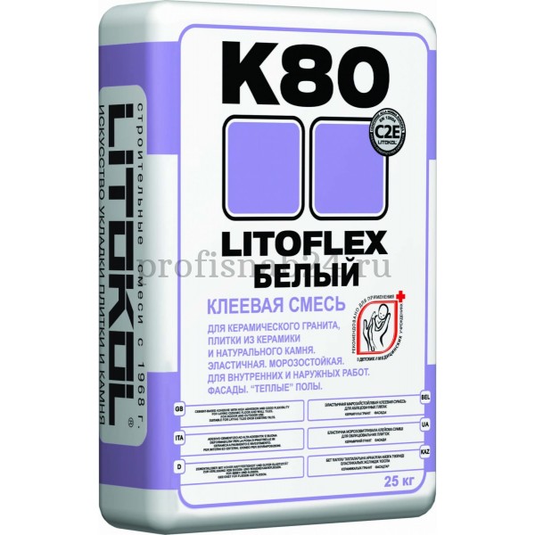 Клей для плитки и керамогранита "Литокол" LitoFlex K80 белый 25кг