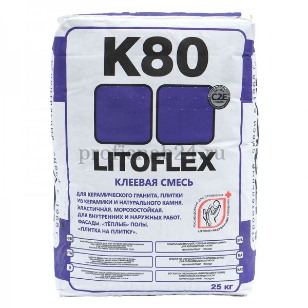 Клей для плитки и керамогранита "Литокол" LitoFlex K80 25 кг