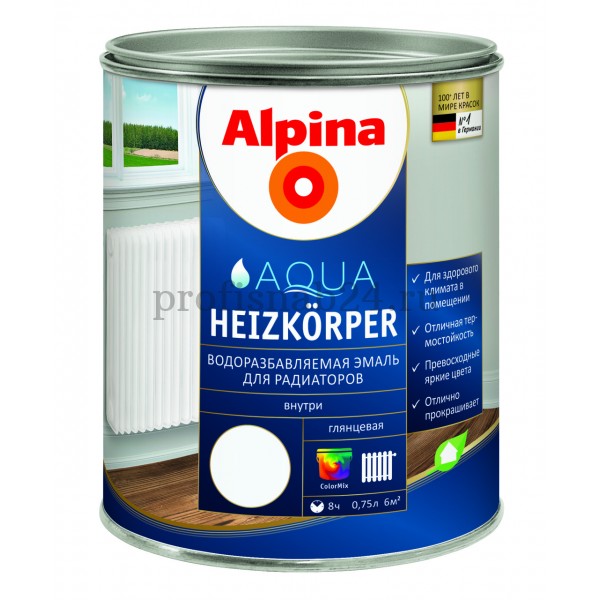 Эмаль для радиаторов отопления "Альпина" Alpina Heizkorper глянцевая, акриловая (белая) 0,75л