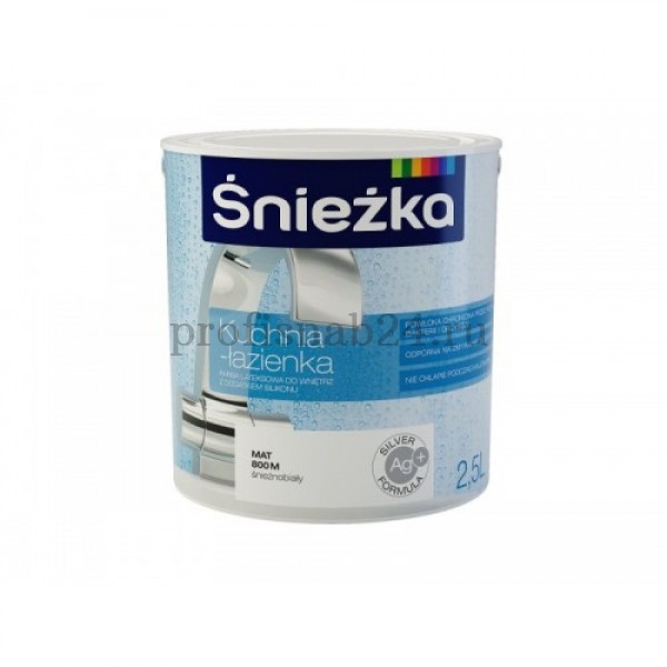 Краска для кухни и ванной "Снежка" Sniezka "Кухня-ванная" латексная, матовая (белая, база С) 2,7л