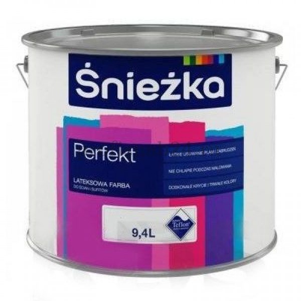 Краска для стен и потолков "Снежка" Sniezka PERFEKT латексная, моющаяся, матовая (белая, база C) 9л