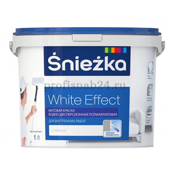 Краска для стен и потолков "Снежка" Sniezka White Effect полиакриловая, матовая (белоснежная) 3л