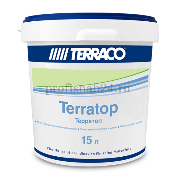 Краска для стен и потолков "Террако" Terraco Terratop акриловая, моющаяся, шелковисто-матовая (белая) 15л