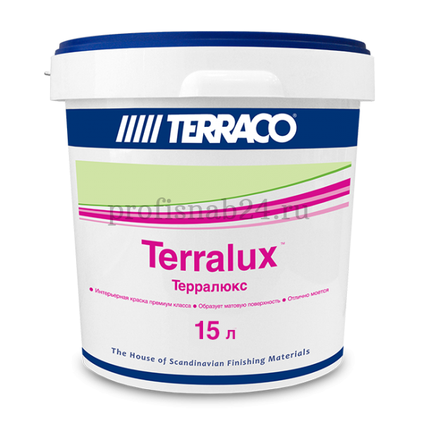 Краска для стен и потолков "Террако" Terraco Terralux акриловая, моющаяся, матовая (белая) 15л